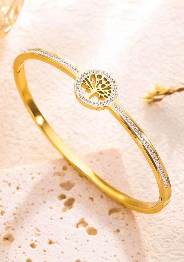 American Diamond Temple Gold-Plated Bangle-Style Bracelet for Women | Stylish Party & Everyday Wear | Gift for Her - Indya