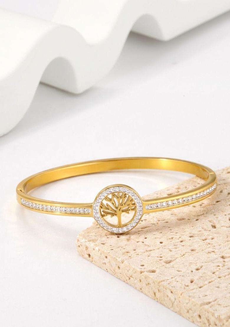 American Diamond Temple Gold-Plated Bangle-Style Bracelet for Women | Stylish Party & Everyday Wear | Gift for Her - Indya