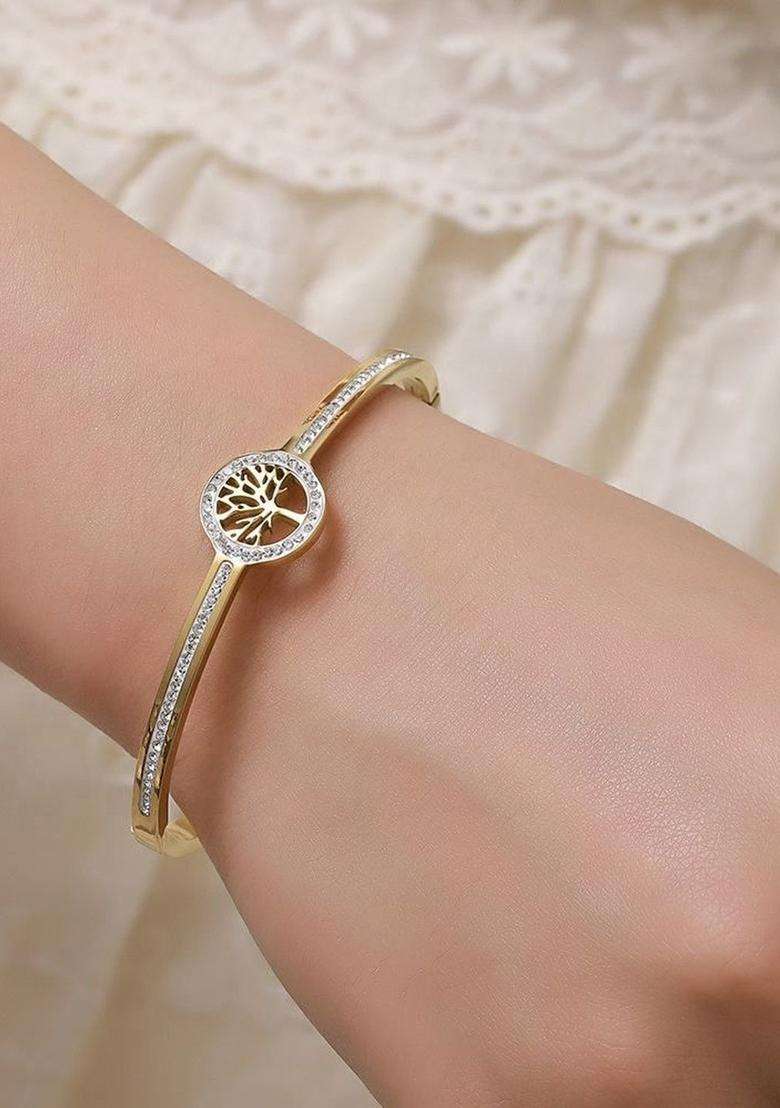 American Diamond Temple Gold-Plated Bangle-Style Bracelet for Women | Stylish Party & Everyday Wear | Gift for Her - Indya