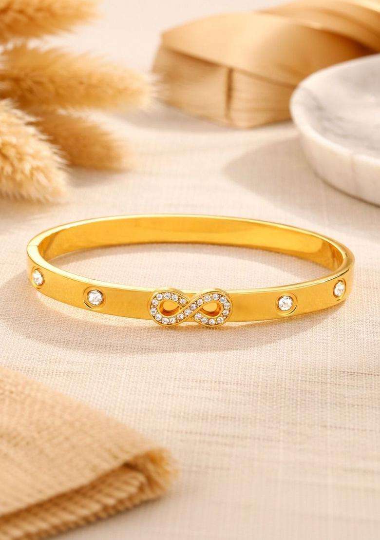 American Diamond Temple Gold-Plated Bangle-Style Bracelet for Women | Stylish Party & Everyday Wear | Gift for Her - Indya
