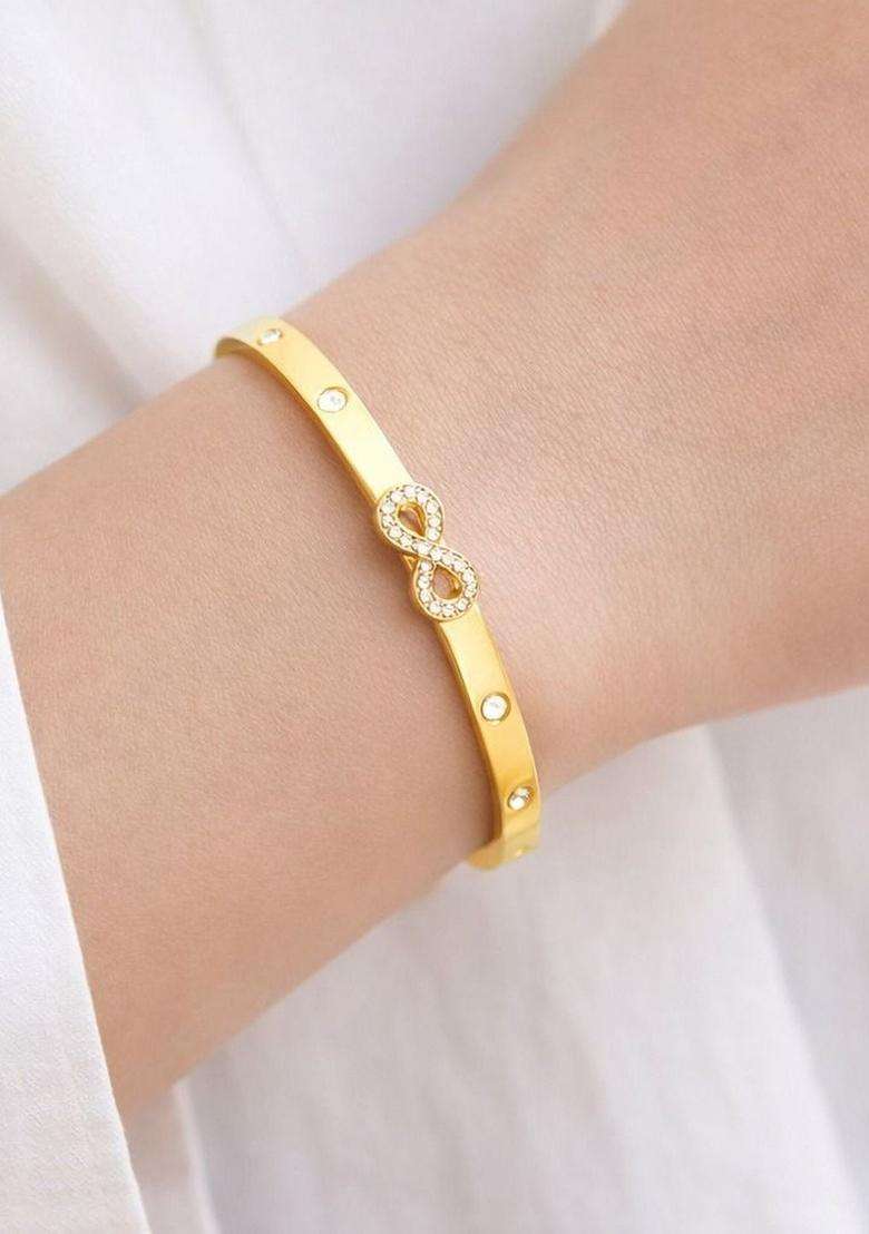 American Diamond Temple Gold-Plated Bangle-Style Bracelet for Women | Stylish Party & Everyday Wear | Gift for Her - Indya