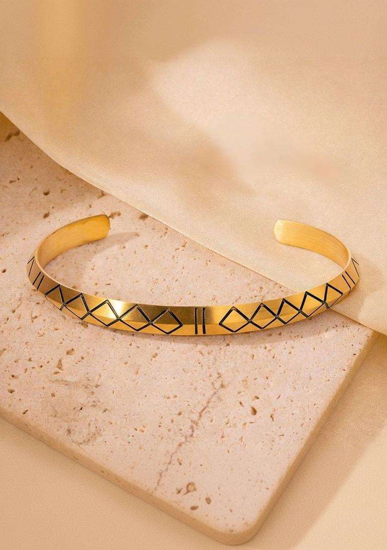American Diamond Temple Gold-Plated Cuff Bracelet for Women | Stylish Party & Everyday Wear | Gift for Her - Indya