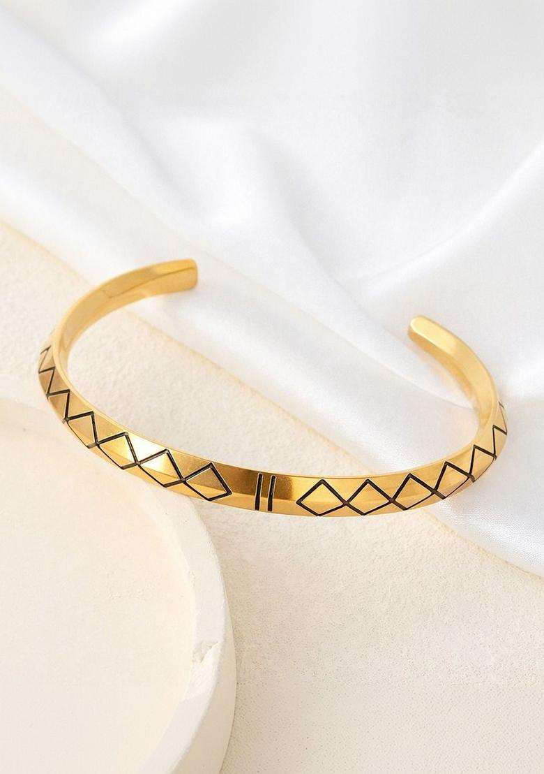 American Diamond Temple Gold-Plated Cuff Bracelet for Women | Stylish Party & Everyday Wear | Gift for Her - Indya