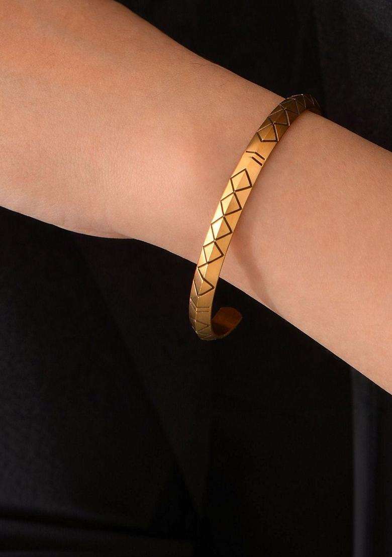 American Diamond Temple Gold-Plated Cuff Bracelet for Women | Stylish Party & Everyday Wear | Gift for Her - Indya