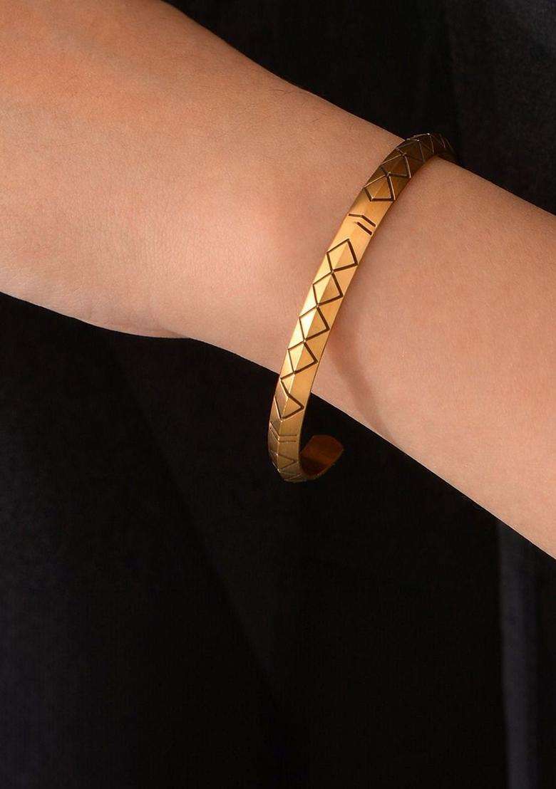 American Diamond Temple Gold-Plated Bangle-Style Bracelet for Women | Stylish Party & Everyday Wear | Gift for Her - Indya