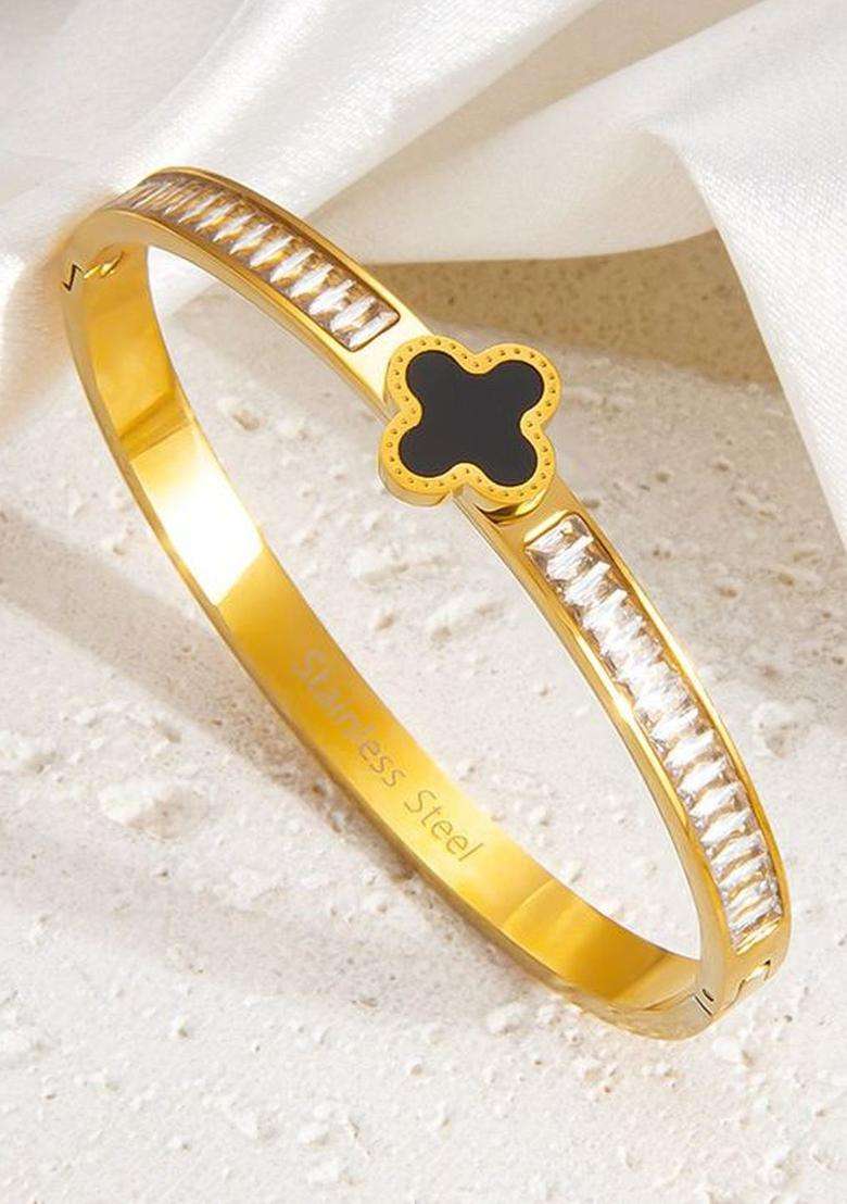 American Diamond Temple Gold-Plated Bangle-Style Bracelet for Women | Stylish Party & Everyday Wear | Gift for Her - Indya