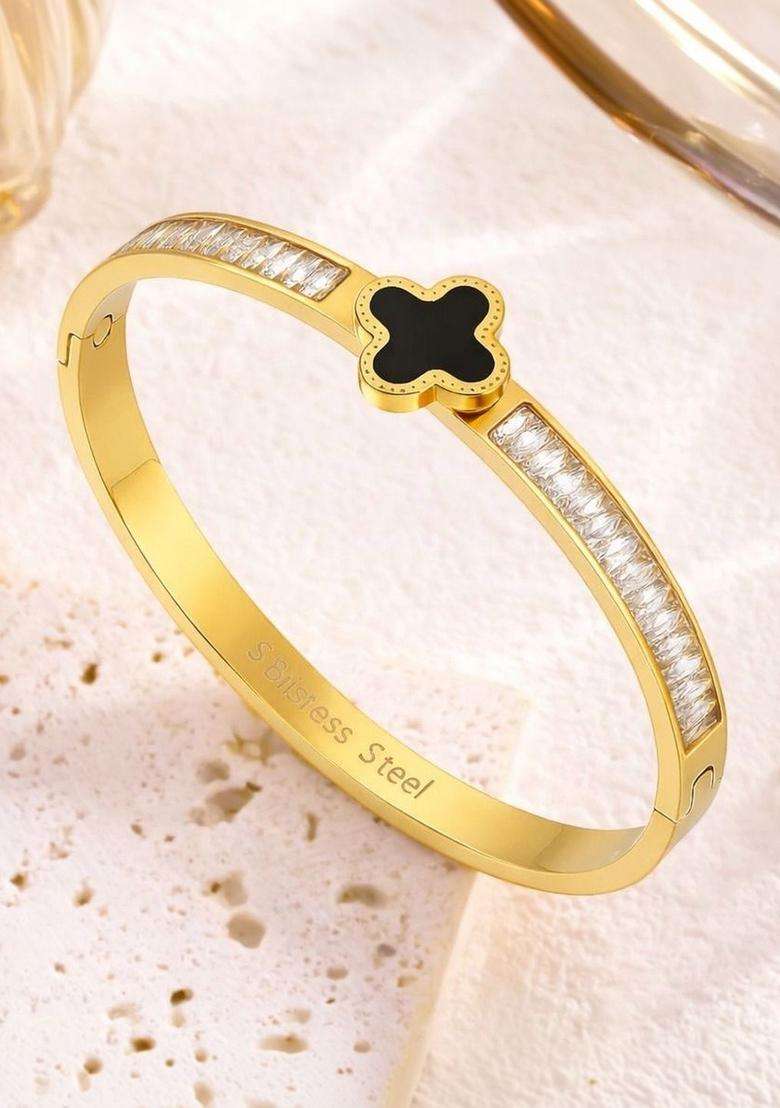 American Diamond Temple Gold-Plated Bangle-Style Bracelet for Women | Stylish Party & Everyday Wear | Gift for Her - Indya