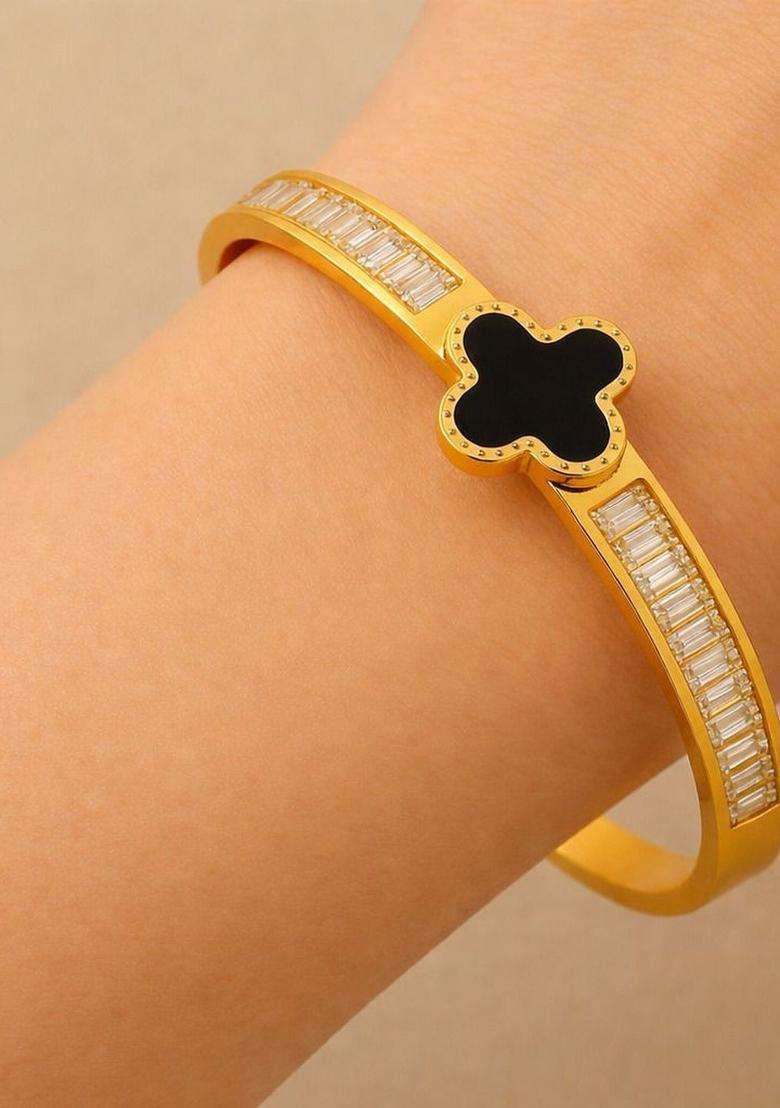 American Diamond Temple Gold-Plated Bangle-Style Bracelet for Women | Stylish Party & Everyday Wear | Gift for Her - Indya