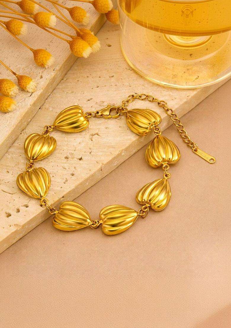 Stainless Steel Gold-Plated Anti-Tarnish Link Bracelet for Women | Stylish Party & Everyday Wear | Gift for Her - Indya