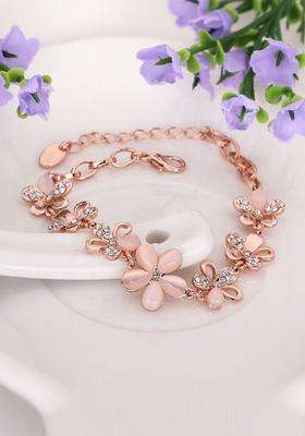 American Diamond Temple Rose Gold-Plated Link Bracelet for Women | Stylish Party & Everyday Wear | Gift for Her
