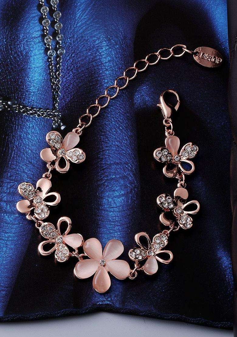American Diamond Temple Rose Gold-Plated Link Bracelet for Women | Stylish Party & Everyday Wear | Gift for Her - Indya