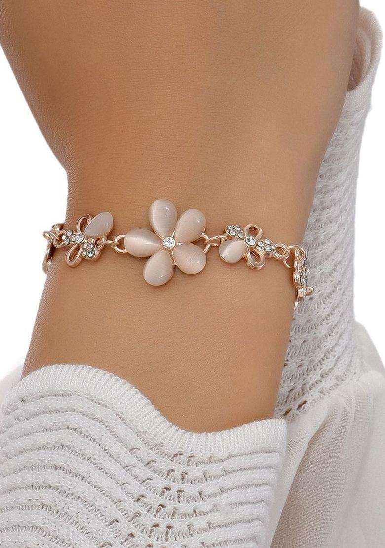 American Diamond Temple Rose Gold-Plated Link Bracelet for Women | Stylish Party & Everyday Wear | Gift for Her - Indya