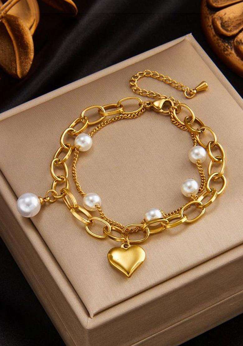 American Diamond Temple Gold-Plated Link Bracelet for Women | Stylish Party & Everyday Wear | Gift for Her - Indya