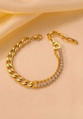American Diamond Temple Gold-Plated Link Bracelet for Women | Stylish Party & Everyday Wear | Gift for Her