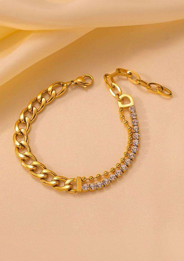 American Diamond Temple Gold-Plated Link Bracelet for Women | Stylish Party & Everyday Wear | Gift for Her - Indya