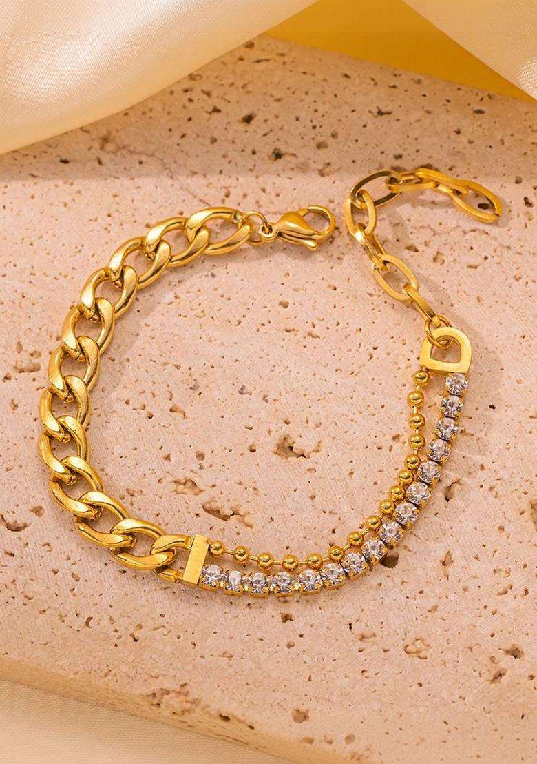 American Diamond Temple Gold-Plated Link Bracelet for Women | Stylish Party & Everyday Wear | Gift for Her - Indya