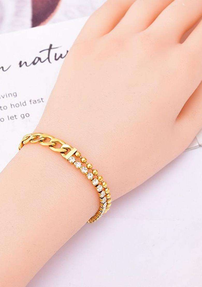 American Diamond Temple Gold-Plated Link Bracelet for Women | Stylish Party & Everyday Wear | Gift for Her - Indya