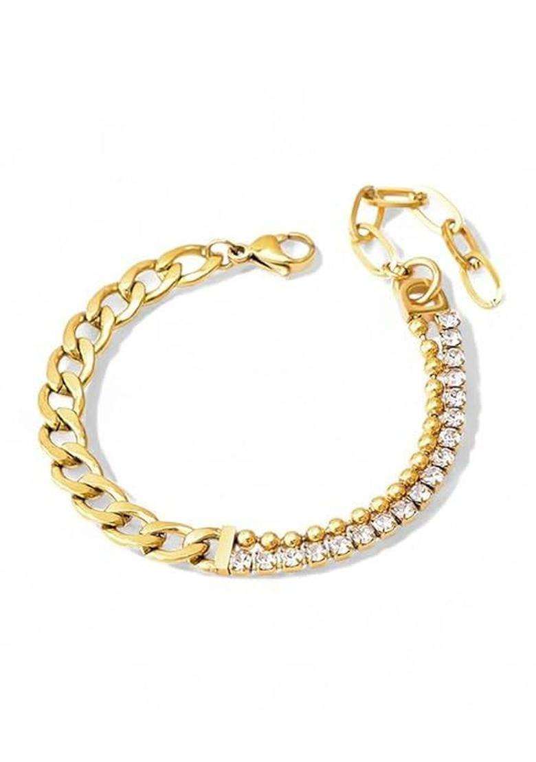 American Diamond Temple Gold-Plated Link Bracelet for Women | Stylish Party & Everyday Wear | Gift for Her - Indya