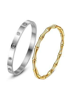 2 American Diamond Temple Silver-Plated Bangle-Style Bracelet for Women | Stylish Party & Everyday Wear | Gift for Her