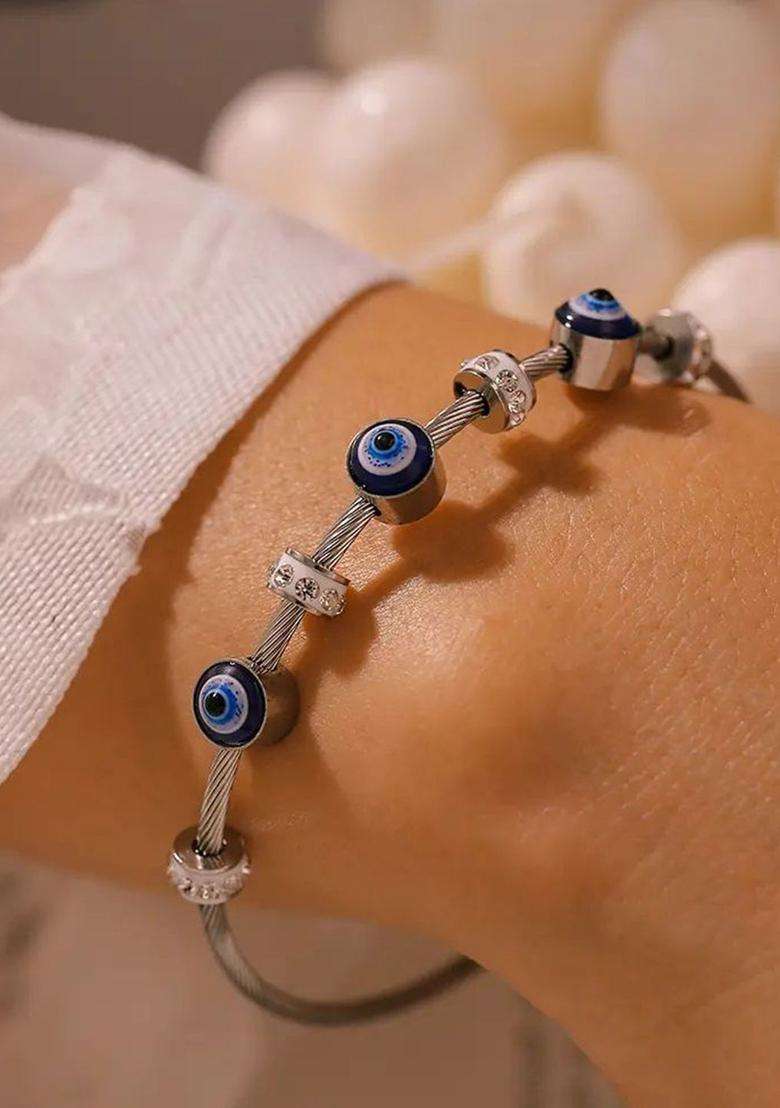 2 American Diamond Temple Silver-Plated Bangle-Style Bracelet for Women | Stylish Party & Everyday Wear | Gift for Her - Indya