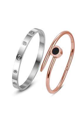 2 American Diamond Temple Silver-Plated Bangle-Style Bracelet for Women | Stylish Party & Everyday Wear | Gift for Her