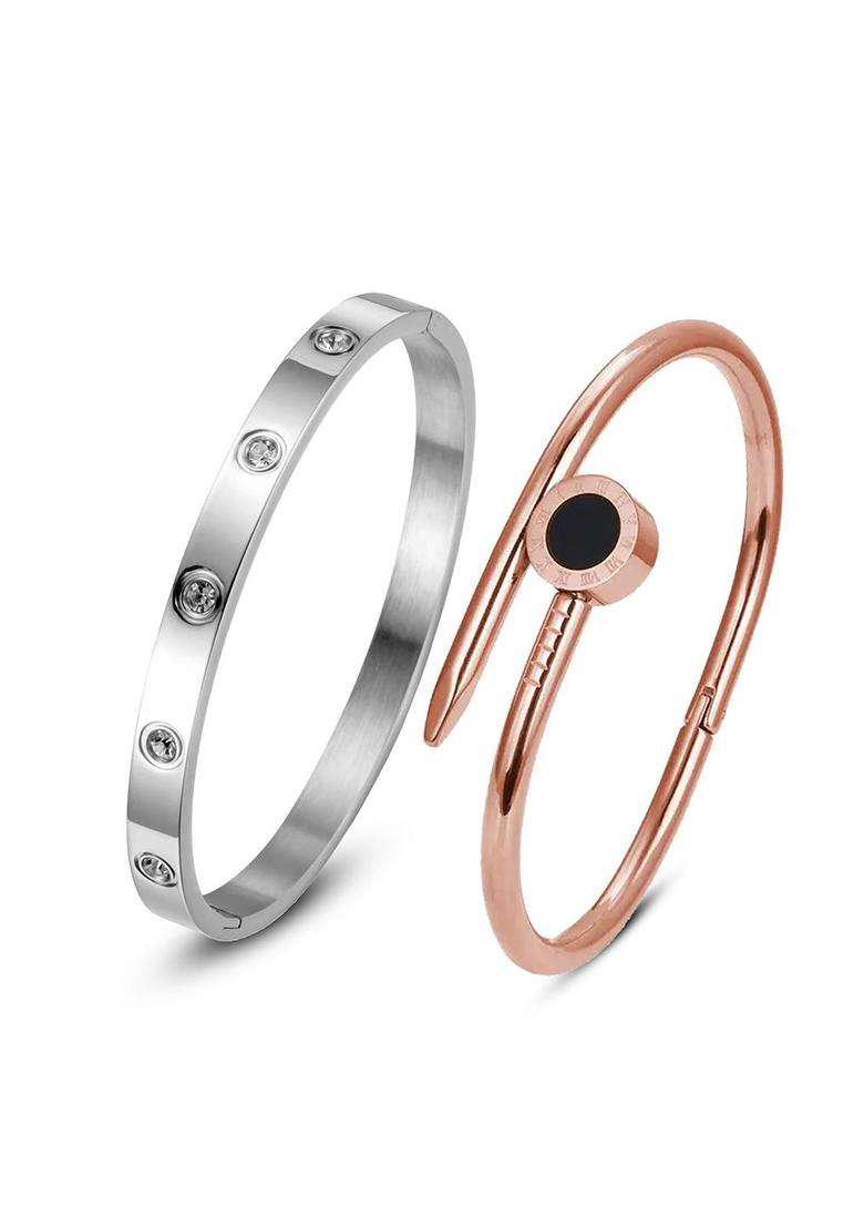 2 American Diamond Temple Silver-Plated Bangle-Style Bracelet for Women | Stylish Party & Everyday Wear | Gift for Her - Indya