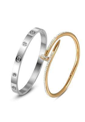 2 American Diamond Temple Silver-Plated Bangle-Style Bracelet for Women | Stylish Party & Everyday Wear | Gift for Her