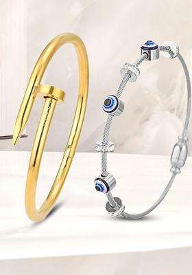 Set of 2 Gold-Plated American Diamond Studded Anti-Tarnish Kada Bracelet for Women | Stylish Party & Everyday Wear | Gift for Her