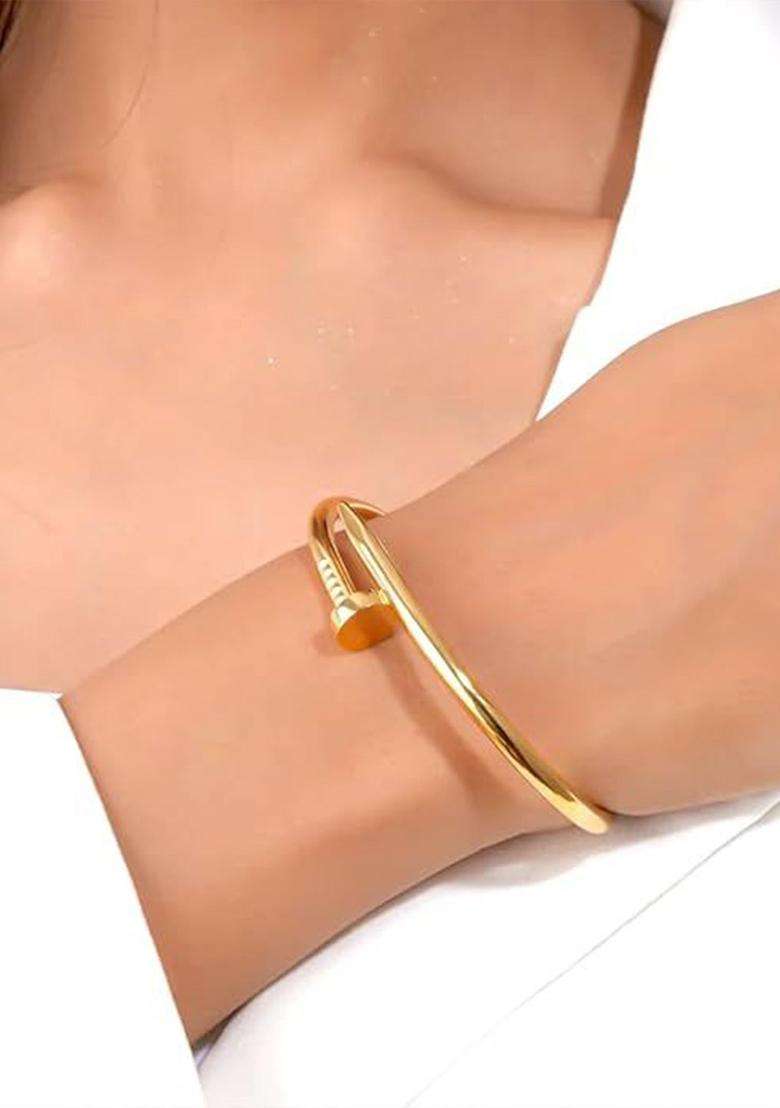 Set of 2 Gold-Plated American Diamond Studded Anti-Tarnish Kada Bracelet for Women | Stylish Party & Everyday Wear | Gift for Her - Indya