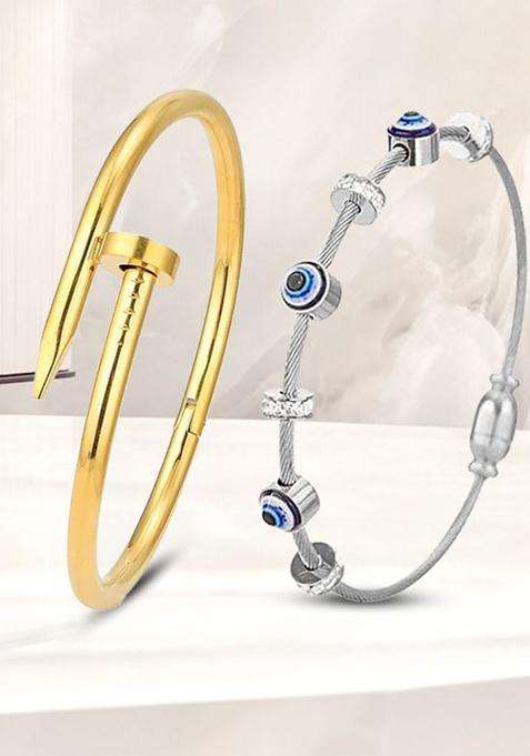 Set of 2 Gold-Plated American Diamond Studded Anti-Tarnish Kada Bracelet for Women | Stylish Party & Everyday Wear | Gift for Her