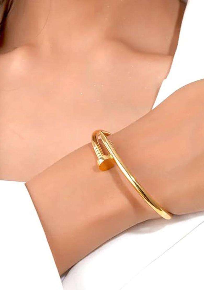 Set of 2 Rose Gold-Plated American Diamond Studded Kada Bracelet for Women | Stylish Party & Everyday Wear | Gift for Her - Indya