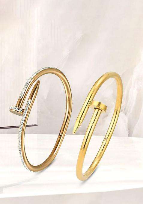 Set of 2 Rose Gold-Plated American Diamond Studded Kada Bracelet for Women | Stylish Party & Everyday Wear | Gift for Her
