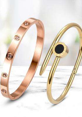 Rose Gold-Plated Set of 2 American Diamond Bangle-Style Bracelet for Women | Stylish Party & Everyday Wear | Gift for Her