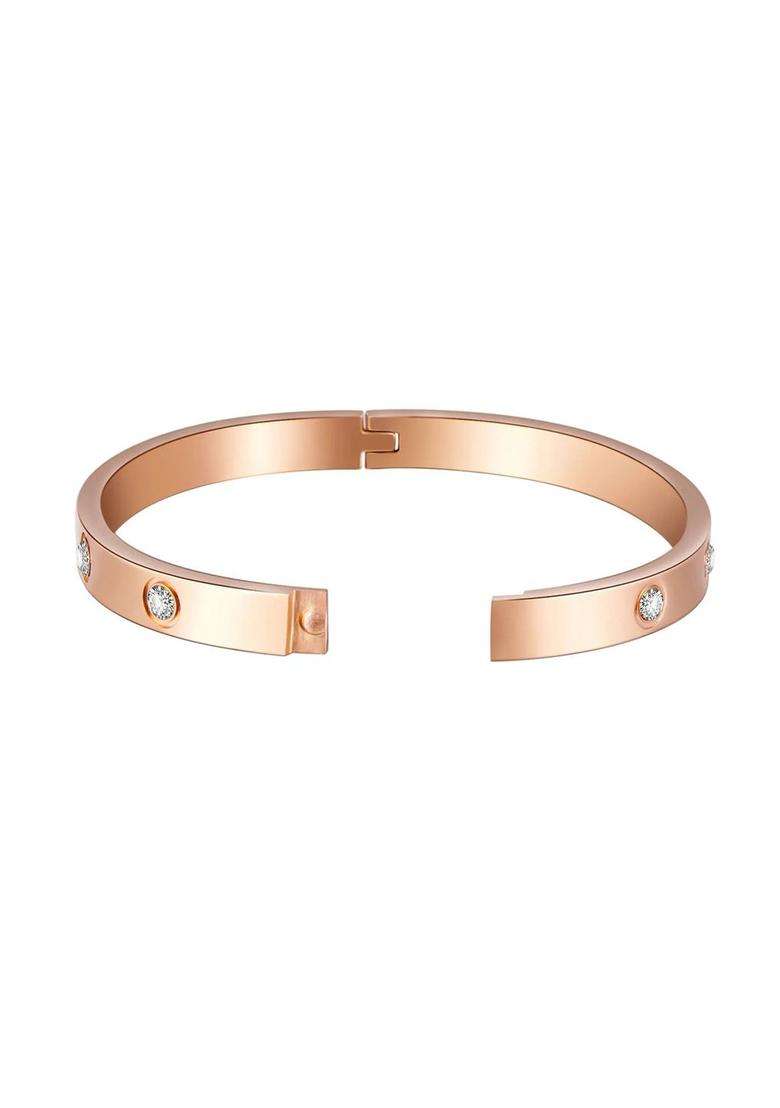 Rose Gold-Plated Set of 2 American Diamond Bangle-Style Bracelet for Women | Stylish Party & Everyday Wear | Gift for Her - Indya
