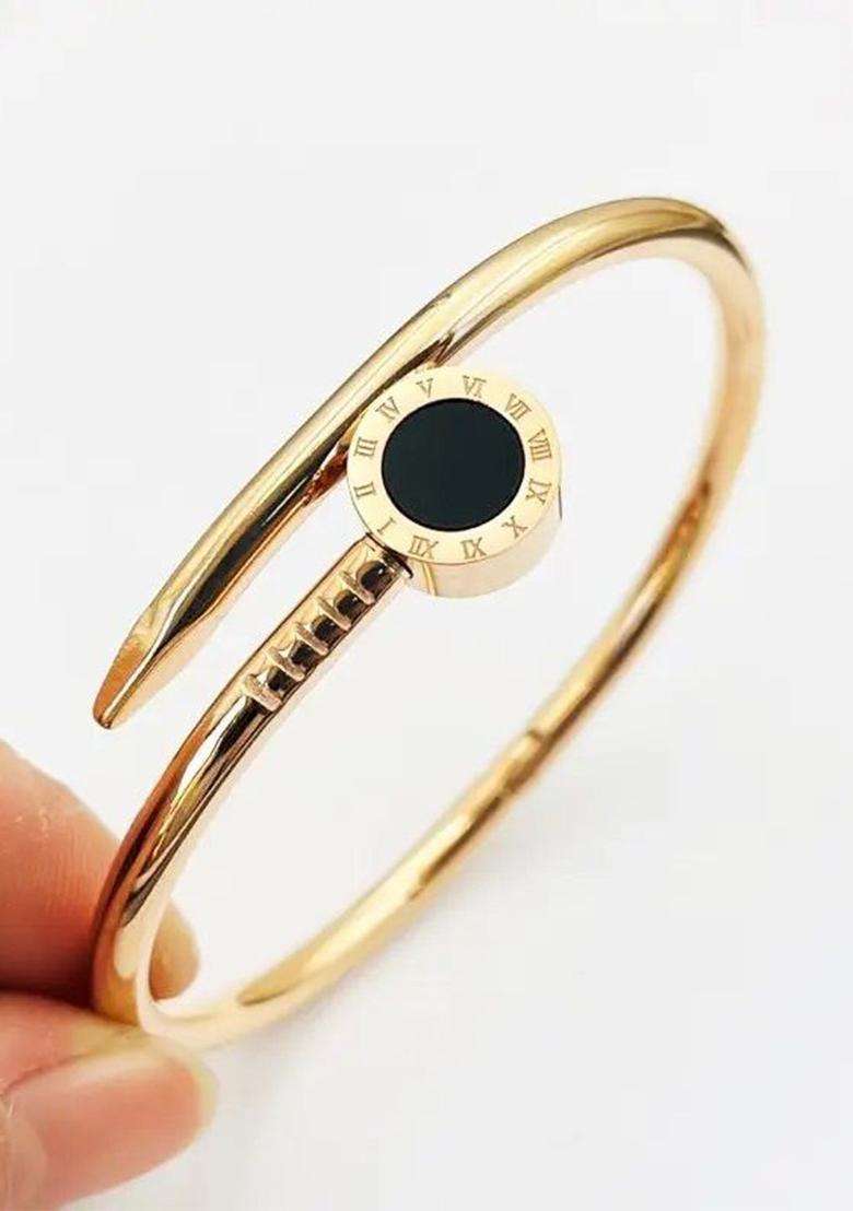 Rose Gold-Plated Set of 2 American Diamond Bangle-Style Bracelet for Women | Stylish Party & Everyday Wear | Gift for Her - Indya