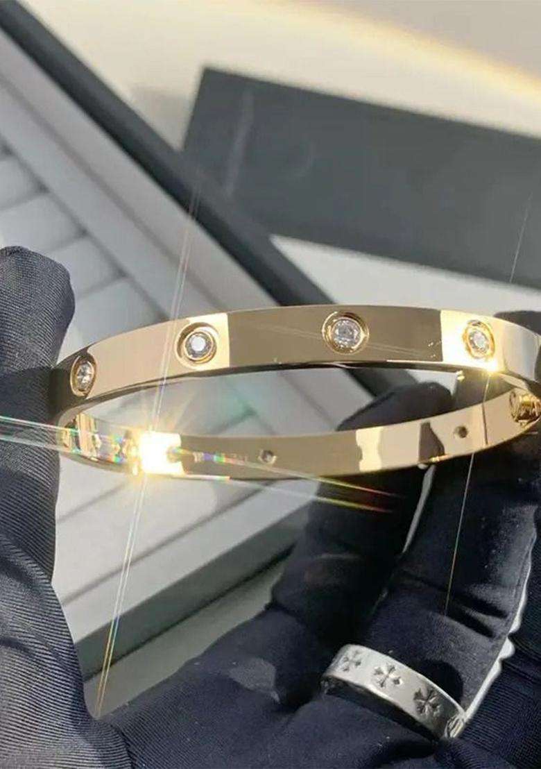 Rose Gold-Plated Set of 2 American Diamond Bangle-Style Bracelet for Women | Stylish Party & Everyday Wear | Gift for Her - Indya