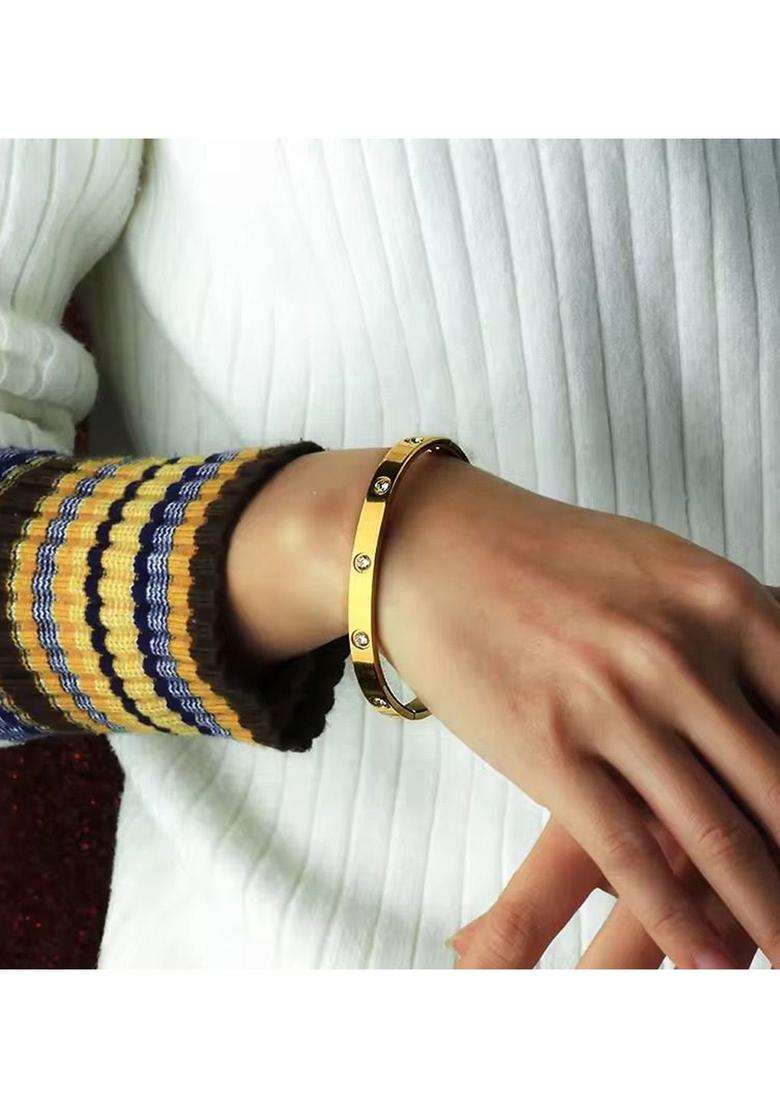 2 American Diamond Temple Rose Gold-Plated Bangle-Style Bracelet for Women | Stylish Party & Everyday Wear | Gift for Her - Indya