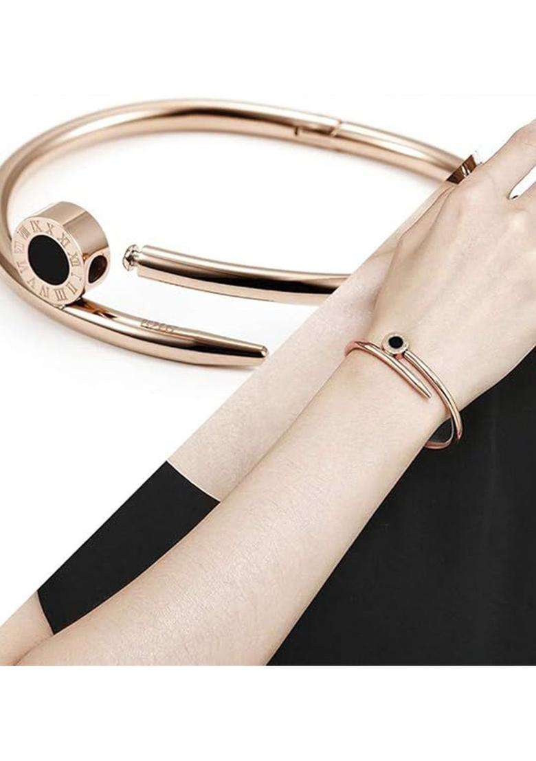 2 American Diamond Temple Rose Gold-Plated Bangle-Style Bracelet for Women | Stylish Party & Everyday Wear | Gift for Her - Indya