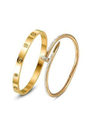 Rose Gold-Plated Set of 2 Gold-Plated AD Studded Kada Bracelet for Women | Stylish Party & Everyday Wear | Gift for Her
