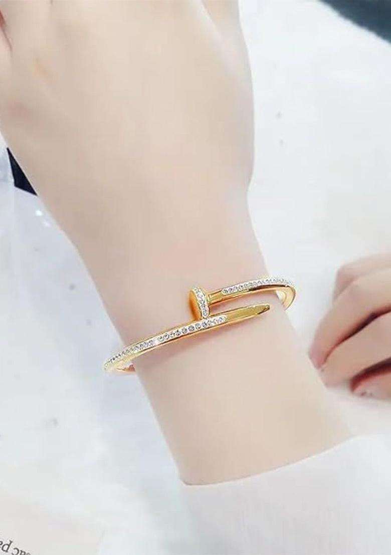 Rose Gold-Plated Set of 2 Gold-Plated AD Studded Kada Bracelet for Women | Stylish Party & Everyday Wear | Gift for Her - Indya