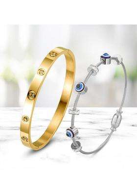 Rose Gold-Plated Set of 2 Gold-Plated AD Studded Kada Bracelet for Women | Stylish Party & Everyday Wear | Gift for Her