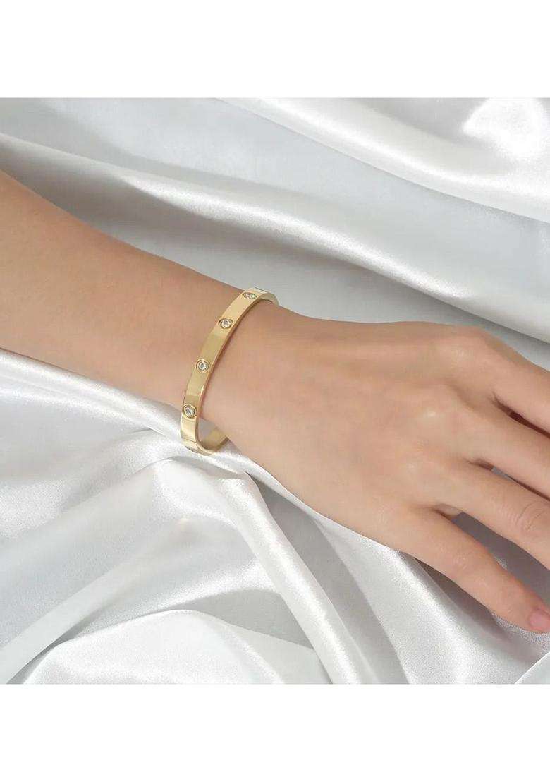 Rose Gold-Plated Set of 2 Gold-Plated AD Studded Kada Bracelet for Women | Stylish Party & Everyday Wear | Gift for Her - Indya