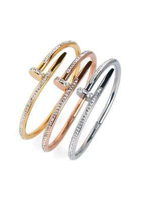 Set of 3 Rose Gold-Plated AD Studded Anti Tarnish Bangle-Style Bracelets for Women | Stylish Party & Everyday Wear | Gift for Her