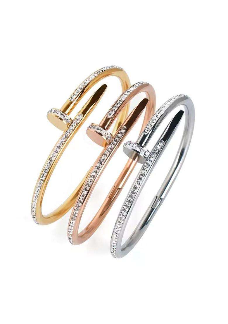 Set of 3 Rose Gold-Plated AD Studded Anti Tarnish Bangle-Style Bracelets for Women | Stylish Party & Everyday Wear | Gift for Her - Indya