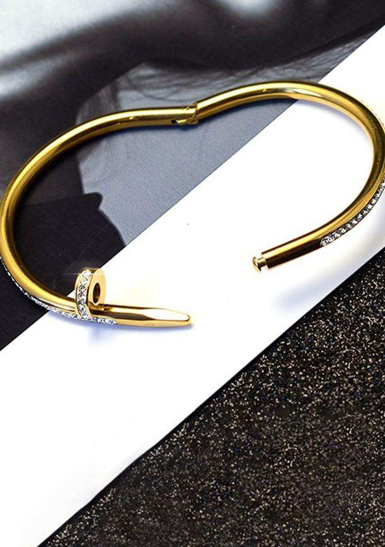 Set of 3 Rose Gold-Plated AD Studded Anti Tarnish Bangle-Style Bracelets for Women | Stylish Party & Everyday Wear | Gift for Her - Indya