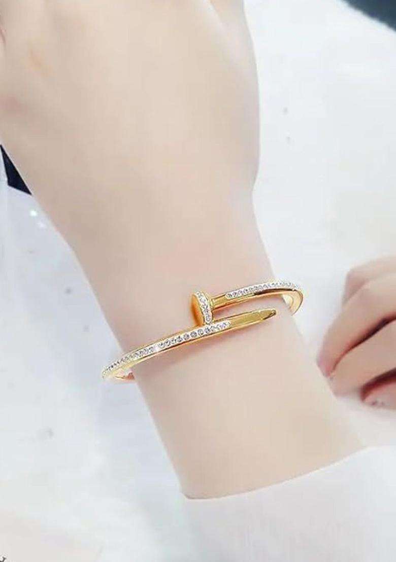 Set of 3 Rose Gold-Plated AD Studded Anti Tarnish Bangle-Style Bracelets for Women | Stylish Party & Everyday Wear | Gift for Her - Indya