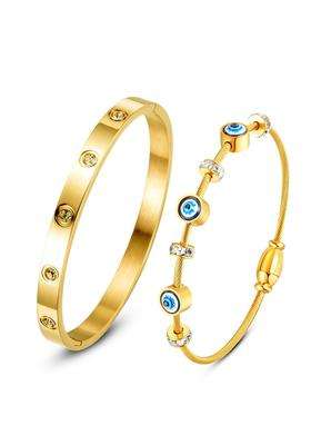 2 American Diamond Temple Gold-Plated Bangle-Style Bracelet for Women | Stylish Party & Everyday Wear | Gift for Her