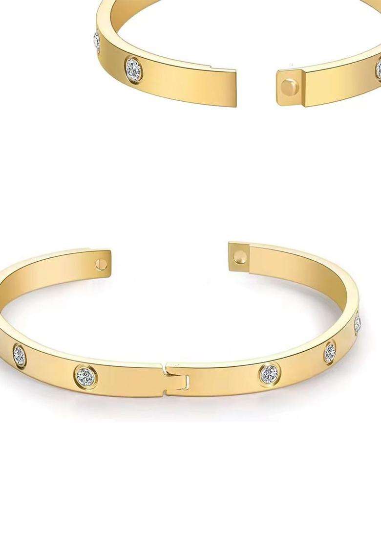 2 American Diamond Temple Gold-Plated Bangle-Style Bracelet for Women | Stylish Party & Everyday Wear | Gift for Her - Indya