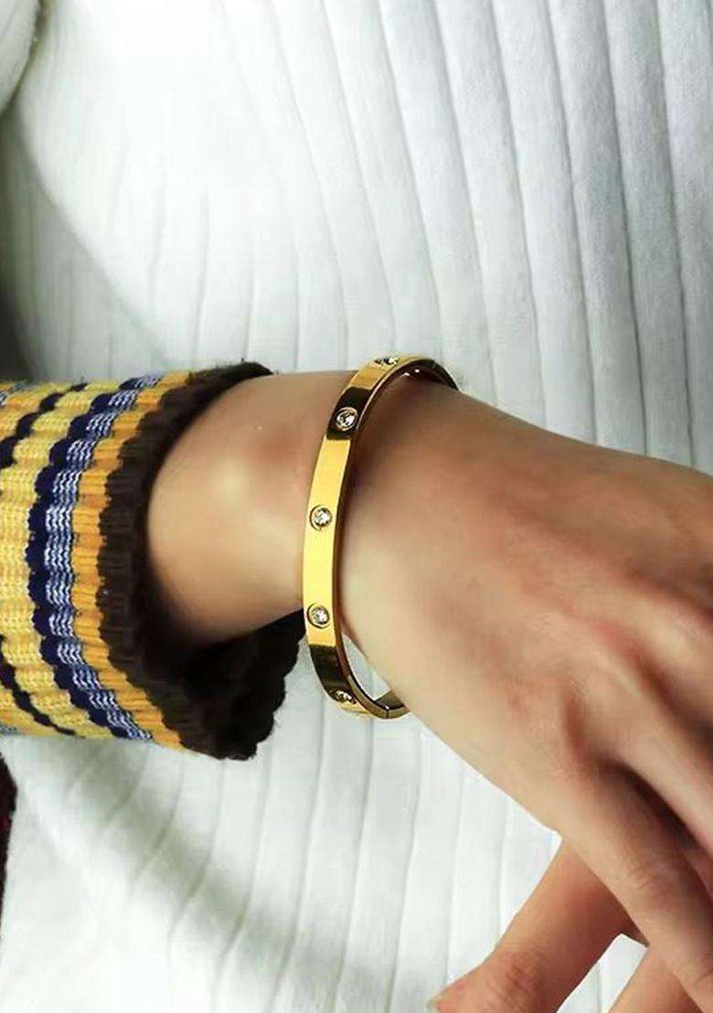 2 American Diamond Temple Gold-Plated Bangle-Style Bracelet for Women | Stylish Party & Everyday Wear | Gift for Her - Indya