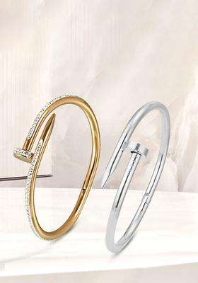 Set of 2 Rose Gold-Plated American Diamond Studded Bangle-Style Bracelet for Women | Stylish Party & Everyday Wear | Gift for Her